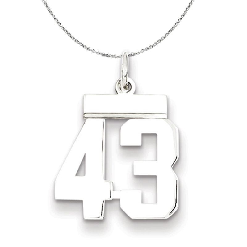 Silver, Athletic Collection, Small Polished Number 43 Necklace - 20 In